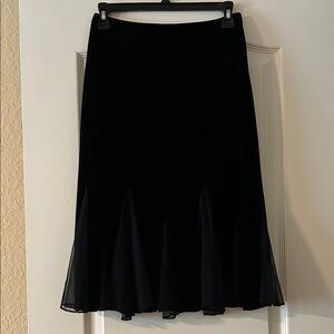 Vintage 90s XSCAPE Black Velvet Skirt with Sheer Hem Detail